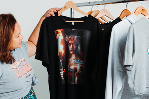 two people with t-shirts